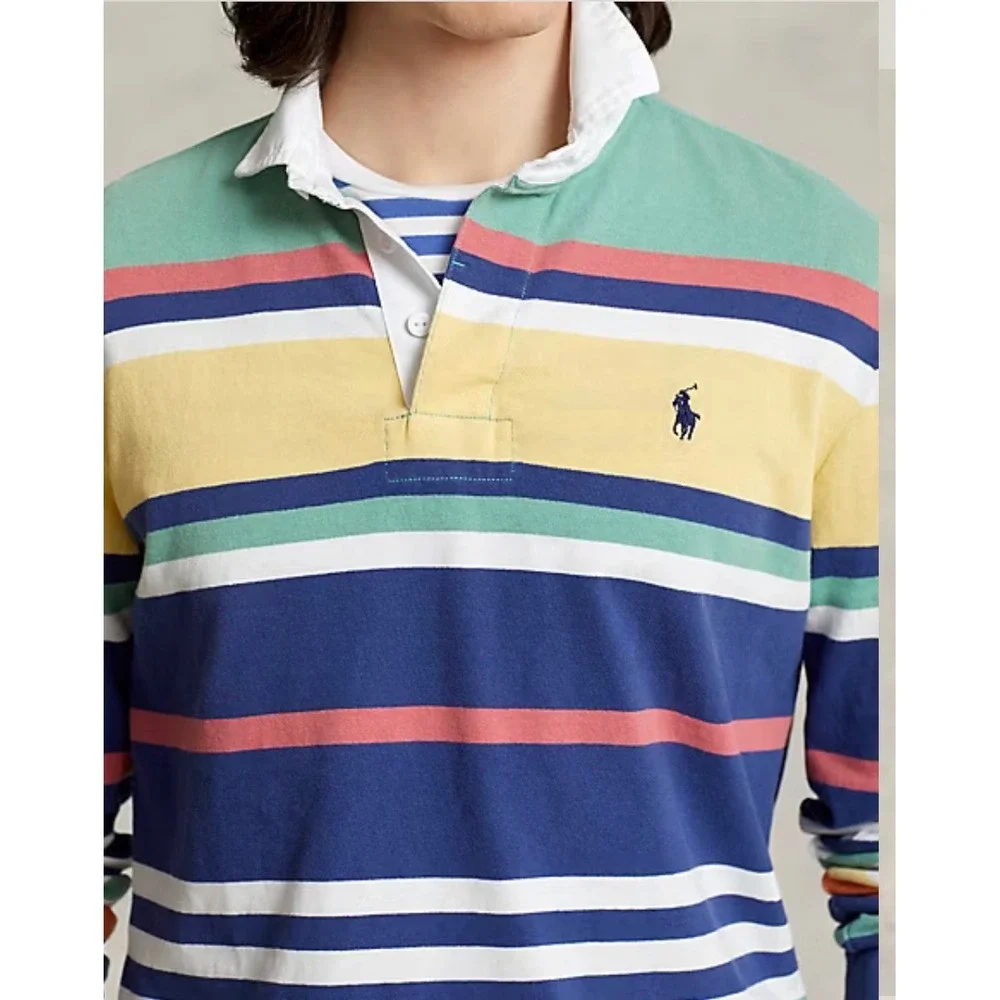 Polo Ralph Lauren Mens Large Iconic Classic Striped Ivy Rugby Shirt Multi Color